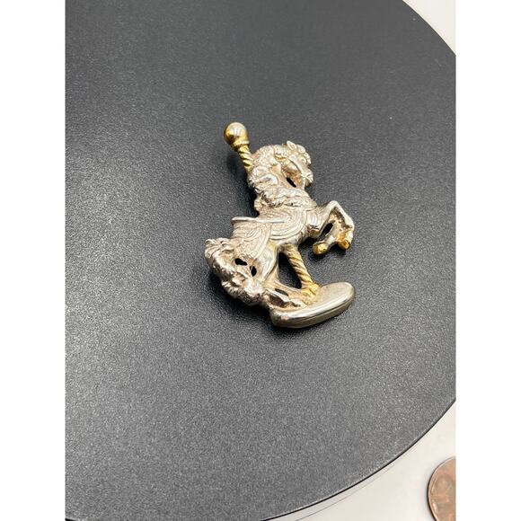 Gorham Sterling Silver Merry-Go-Round Carousel Horse Brooch with Gold Accents - Picture 2 of 8
